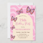レトロウェーブバタフライピーチピンク誕生日 招待状 (正面)