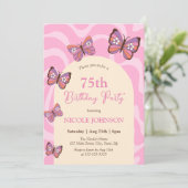 レトロウェーブバタフライピーチピンク誕生日 招待状 (スタンド正面)