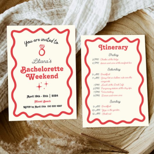 レトロウェーブバチェロレッテ週末の日程 招待状