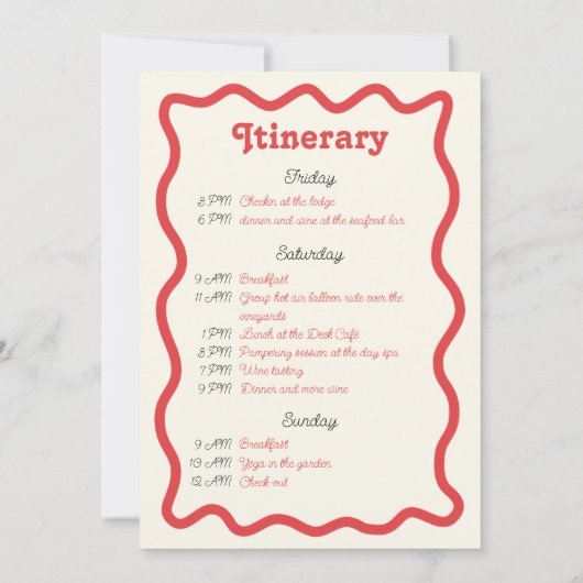 レトロウェーブバチェロレッテ週末の日程 招待状 (裏面)