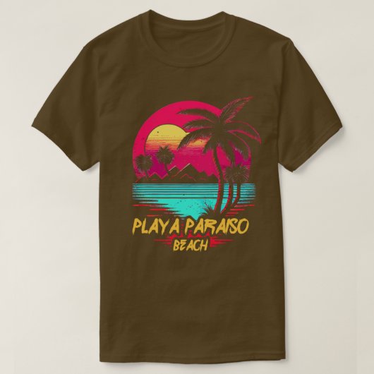 レトロウェーブビーチプラヤパライソビーチ Tシャツ (デザイン正面)