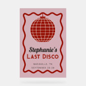 レトロウェーブピンクと赤の最後のディスコバチェロレッテ アクリルサイン (正面)