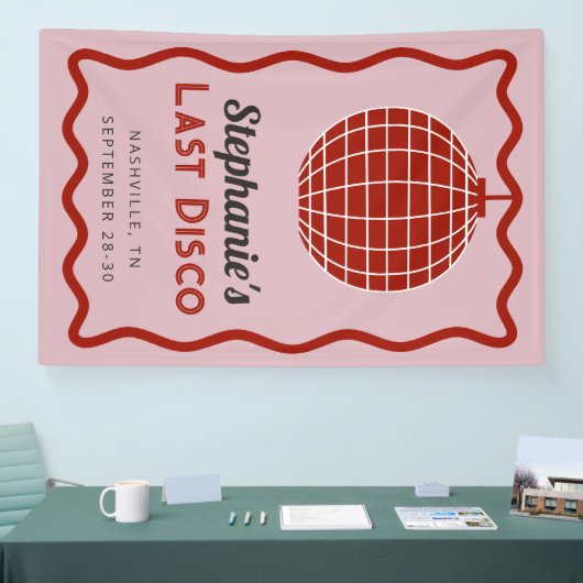 レトロウェーブピンクと赤の最後のディスコバチェロレッテ 横断幕 (トレードショー)