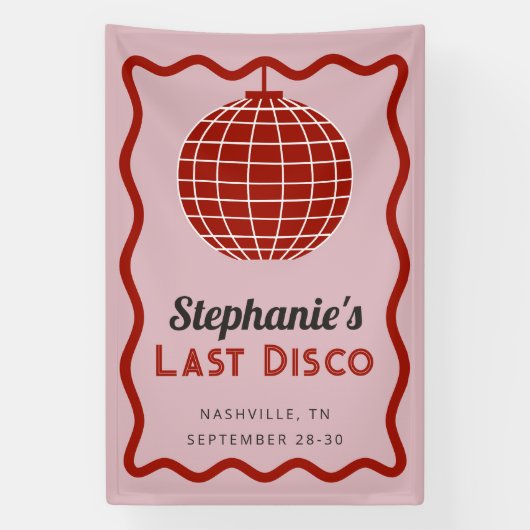 レトロウェーブピンクと赤の最後のディスコバチェロレッテ 横断幕 (縦)