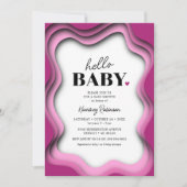 レトロウェーブピンクガールベイビーシャワー 招待状 (正面)