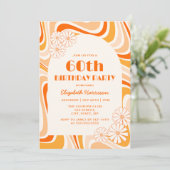 レトロウェーブフラワーアーチオレンジピーチ誕生日 招待状 (スタンド正面)