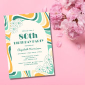 レトロウェーブフラワーアーチグリーンイエロー誕生日 招待状