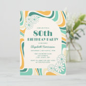 レトロウェーブフラワーアーチグリーンイエロー誕生日 招待状 (スタンド正面)