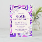 レトロウェーブフラワーアーチ バイオレットブルー 誕生日 招待状 (スタンド正面)