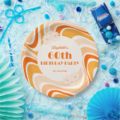 レトロウェーブフラワーオレンジピーチ誕生日 ペーパープレート (パーティー)