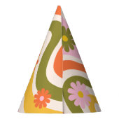 レトロウェーブフラワーグリーン40thバースデーウェルカム パーティーハット (裏面)