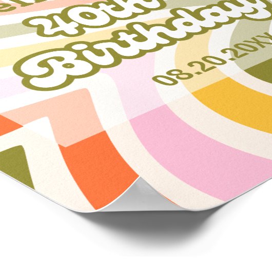 レトロウェーブフラワーグリーン40thバースデーウェルカム ポスター (角)