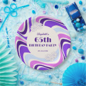 レトロウェーブフラワーバイオレットブルー誕生日 ペーパープレート (パーティー)