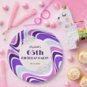 レトロウェーブフラワーバイオレットブルー誕生日 ペーパープレート (パーティー)