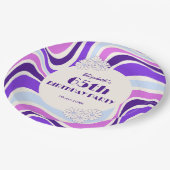 レトロウェーブフラワーバイオレットブルー誕生日 ペーパープレート (アングル)