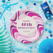 レトロウェーブフラワーパープルピンク誕生日 ペーパープレート (パーティー)