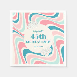 レトロウェーブフラワーピンクグリーン誕生日 スタンダードカクテルナプキン