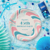 レトロウェーブフラワーピンクグリーン誕生日 ペーパープレート (パーティー)