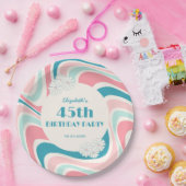 レトロウェーブフラワーピンクグリーン誕生日 ペーパープレート (パーティー)