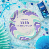 レトロウェーブフラワーミントブルー誕生日 ペーパープレート (パーティー)