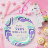 レトロウェーブフラワーミントブルー誕生日 ペーパープレート (パーティー)