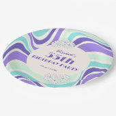 レトロウェーブフラワーミントブルー誕生日 ペーパープレート (アングル)