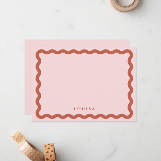 レトロウェーブフレーム赤面&テラコッタパーソナライズされた ノートカード (正面/裏面インサイチュ)