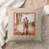 レトロウェーブフレーム テラコッタ 新婚夫婦 フォト クッション (ブランケット)