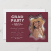 レトロウェーブブルゴーニュ写真卒業パーティー 招待状 (正面)