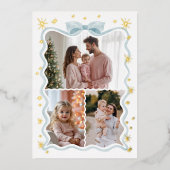 レトロウェーブブルーボウリボン&スターフォトコラージュ 箔シーズンカード (正面)