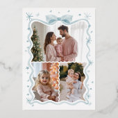 レトロウェーブブルーボウリボン&スターフォトコラージュ 箔シーズンカード (裏面)