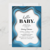 レトロウェーブブルーボーイベビーシャワー招待状 招待状 (正面)