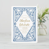 レトロウェーブブルーレース結婚式招待状 招待状 (スタンド正面)