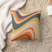 レトロウェーブライン - オレンジ、ネイビー、イエロー、ベージュ クッション (ブランケット)
