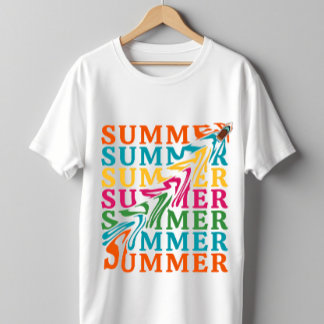 レトロウェーブー「SUMMER」文字アートデザイン Tシャツ