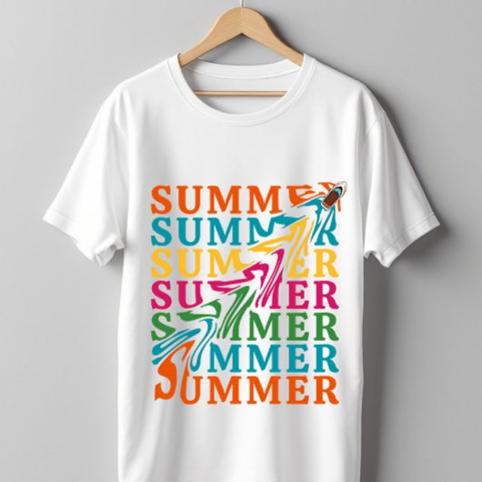 レトロウェーブー「SUMMER」文字アートデザイン Tシャツ