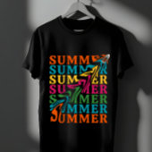 レトロウェーブー「SUMMER」文字アートデザイン Tシャツ