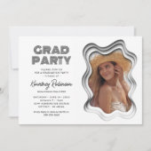 レトロウェーブ白黒写真卒業パーティー 招待状 (正面)