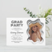 レトロウェーブ白黒写真卒業パーティー 招待状 (スタンド正面)