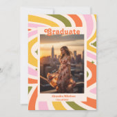 レトロウェーブ カラフル フォト 卒業おめでとう ご案内 招待状 (正面)