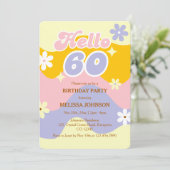 レトロウェーブ グルービー フラワー こんにちは 60歳の誕生日 招待状 (スタンド正面)