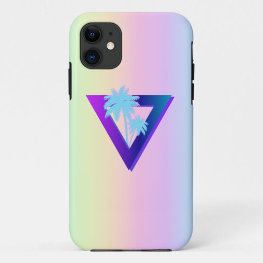 レトロウェーブ シンスウェーブ ヤシの木 トライアングル スマホケース Case-Mate iPhoneケース (裏面)