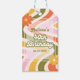 レトロウェーブGroovyフラワーグリーン40歳の誕生日 ギフトタグ