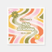 レトロウェーブGroovyフラワーグリーン40歳の誕生日 スタンダードカクテルナプキン (正面)