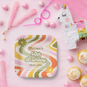 レトロウェーブGroovyフラワーグリーン40歳の誕生日 ペーパープレート (パーティー)