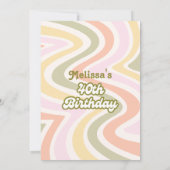 レトロウェーブGroovyフラワーグリーン40歳の誕生日 招待状 (裏面)