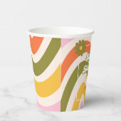 レトロウェーブGroovyフラワーグリーン40歳の誕生日 紙コップ (右)