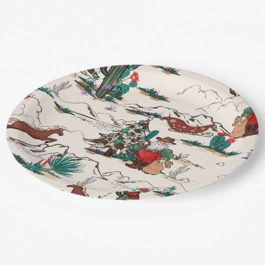 レトロウエスタンサンタクリスマス紙プレート ペーパープレート (アングル)