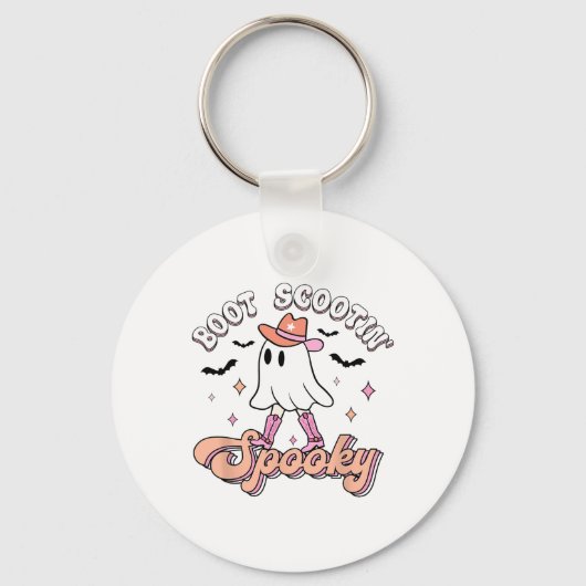 レトロウエスタンハロウィーンかわいい幽霊おもしろいブートスコー キーホルダー (正面)