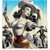 レトロウエスタンピンアップ シャワーカーテン (正面)